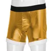 Underpants Men's Sexy Shiny Metallic Open Buttocks Boxers Exotic U Convex Underwear Men Vinyl G-String Male Party Back Hip Panties