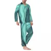 Мужская одежда для сна, зеленый мраморный пижамный комплект, осенний жидкий принт, милый мягкий мужской комплект из 2 предметов, винтажный дизайн большого размера, домашний костюм, подарок