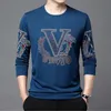 Mäns T-shirts High-End Trendy Printing T-shirt 2023 Spring/Autumn Designer Casual Long-Sleeve Round Neck T-Shirt Topps Men Clothing Ropa Hombre T240126
