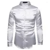 Men's Casual Shirts Chemises décontractées pour hommes, soie rouge comme robe en Satin, col Mandarin, coupe cintrée, chemise de smoking pour hommes, fête de mariage, bal de promo, Dr Otn94