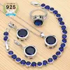 Ensembles Dames Argent 925 Ensembles de Bijoux Pour Femmes 2018 Bleu Zircon Cubique Anneaux/Bracelets/Boucles D'oreilles/Pendentif Collier Ensemble Boîte Cadeau Gratuite