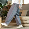 Pantaloni da uomo estivi KPOP stile moda Harajuku pantaloni slim fit larghi tutti abbinati lanterna casual Harun lino gamba larga solida