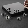 Cluster-Ringe, 6 Stück, schwarzer Edelstein, Gelenk-Set, Punk, stapelbar, Kristall-Elefant, Vintage, lustiger klobiger Ring, groß für Männer
