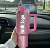 med 1: 1 logotyp cosmo vinterrosa skimrande begränsad upplaga 40 oz tumblers 40oz muggar lock Straw Big Capacity Water Bottle Valentines Day Gift Pink Parade E0126