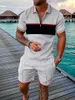 Erkek Trailtsits Yeni Yaz Erkekler Takım Trend 3D Baskı Fermuarı Polo Gömlek + Şort İki Parça Set Yumuşak Moda Sıradan Erkekler Giyim Giyim Trailsuit Seti T240126