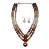 Necklace Earrings Set Pearl And For Women Crystal Bead 3 Layered Long Fake Pearls Charm Pendant Matching Costume Jewelry