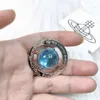 Designer Viviane Westwoods Viviennr New Western Empress Dowager Large Medium Glacier Blue UFO Planet Necklace Women's Light Luxury 3D Saturn orb tröja kedja