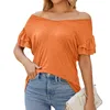 Kvinnors T -skjortor Puff Sleeve Off Shoulder Crop Tops Women Sexig Solid Short Tube Blus Loose Daily Wear Summer Shirt Y2K beskuren