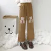 Pantaloni da donna in pile gamba larga orso velluto a coste casual stile preppy dolce donna allentata pantaloni coreani a vita alta dritti Harajuku Y2k