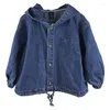 Jassen Kinderlente- en herfstvest Jongens Meisjes Eenvoudige dagmode Capuchon Gesloten Denimjas Corduroy Casual