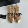 Chanells Shoe Chanelity Toe Vintage Block Heels Cap Sandal Slingback For Women Gold Silver Suede Two 2tone Beige Black Heel Pumps Party Dress Shoes Mary Jane Inter Inter