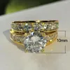 Cluster Rings Fashion Round Cut White Cubic Zirconia CZ Stone Wedding Engagement Set For Women Luxury Band Jewelry Gift