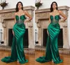 2024 Sexig Green Evening Party Dress V Neck Illusion Mermaid High Side Split Beading Prom Formella klänningar Robe de Soiree Vestidos de Noche