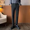 Men's Suits Mens Dress Suit Pants Striped Plaid British Style High Waist Casual Belt Design Slim Trousers Formal Office Social Party F211