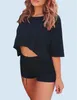 Yoga kläder sömlöst Set Women Casual Loose Clothing Sportwear Woman Gym Kort ärm och shorts 2 PCS sportdräkter