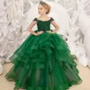 Girl Dresses Green Layered Fluffy Tulle Beaded Dress Wedding Elegant Little Flower Princess First Eucharistic Celebration