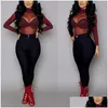 Women'S Blouses & Shirts Y Women T Shirt See Through Transparent Mesh Tops Long Sleeve Sheer Slim Ladies Turtleneck T-Shirt Clothing Ot2S9