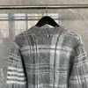 Men's Sweaters Cardigan Mohair Matching Color Plaid V-neck Sweater Coat Women's Autumn And Winter Loose Lazy Wind All Over The Top