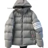 TB Four Stripes Down Jacket 24 Winter Men's and Women's Short Warm Duck Down Thick Hooded Bread Cotton Jacket Jacket