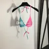 Sexy Damen-Bademode, Designer-Bikinis mit Buchstabendruck, luxuriöse Badeanzüge, niedrige Taille, kontrastfarbene Slips, Bikinis, rückenfrei, zweiteilige Badeanzüge