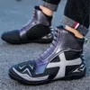 Bottes de course de moto pour hommes, bottes de moto en cuir avec coussinet de protection de changement de vitesse, chaussures antidérapantes à semelle en caoutchouc