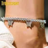 Gold Silver Color Pave 5A CZ Butterfly Pendant Anklet Iced Out Bling 5mm Tennis Chain Butterflys Anklets Hiphop Women Jewelry 240125