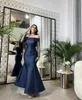 Modern Navy Blue Evening Pageant Dress 2024 Off The Shoulder Glitter paljetter Långärmad prom Formella festklänningar Robe de Soiree Vestidos de Feast