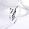 Braccialetto fatto a mano in puro argento sterling 925 con pavone che ostenta coda aperta con ciondoli braccialetti per donne ragazza argento sterling-gioielli LB059