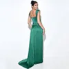 Yeşil yüksek yarık düğün nedime elbiseleri tatlı geniş kayış balo elbisesi korse saten onur elbisesi
