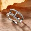 Creative Double-Layer 14K White Gold Ring Geometric Cz Shining Finger Rings for Women Crystal Wedding Ring Korean Fine SMEWELLY
