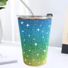 400ml Glitter Tumbler Straw Juice Cups Vacuum Insulated Cups Stainless Steel Ice Milk Bottle Party Gift Cup Girl Travel Mug 0126