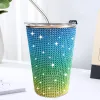 400 ml Glitter Tumbler Straw Juice Cups Vakuumisolerade koppar Rostfritt stål Ice Milk Bottle Party Present Cup Girl Travel Mug 0126