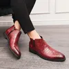 Bottines en cuir pour hommes, chaussures habillées à la mode, fermeture éclair latérale, basses, plates, bout pointu, cheville décontractée