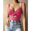 Canottiere da donna Gilet estivo Crop Top Donna Sexy Front Scava fuori scollo a V senza maniche Moda Cross Bretelle con spalline Streetwear