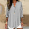 Blouses Femmes Femmes Loose Cut Top Lin Tissu Vintage Inspiré Col V Blouse Doux Respirant Élégant Mi-long Pour Le Printemps