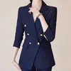 Damskie garnitury S-3xl Kobiet Blazer podwójnie piersi kurtka Slim Spring Autumn Casual Office Prace plus size czarny ciemnoniebieski
