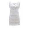 Robes décontractées Femmes Blanc Hors Épaule Gland Femme Courte 2024 Sexy Sans Manches Moulante Mini Robe Été Party Club Bandage Élégant