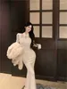 Casual Dresses Woman Hanging Neck Hollow Rhinestone Dress Women Elegant Sexy Flavorful Fishtail Long Skirt 2024 Spring