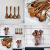 Utensílios de cozinha feitos à mão de madeira natural talheres colher de madeira conjunto de ferramentas de cozinha entrega em casa jardim cozinha, bar de jantar cozinha t ot5pi