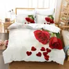 Set di biancheria da letto Set copripiumino con fiori Stampa 3D Rosa bianca Piumino fresco King Size Per ragazze Donne Amanti Coppia Poliestere