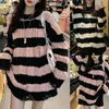 Women's Sweaters Women Long Sleeve O-Neck Jumper Top Ripped Hole Knit Striped Loose Sweater Dress N7YD