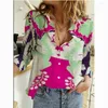 Women's Blouses Cotton Linen Blouse Map Star Digital 3D Printing Ladies Lapel Button Cardigan Down Shirt 2024 Summer Shirts