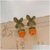 Dingle ljuskrona dingle ljuskrona söt persimmon orange färg blomma blad droppe örhängen för kvinnor söt tjej glaserad glas boll 20 dhgox