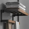 Bathroom Hardware Set Black Wood Bath Accessories Wall Mounted Towel RackTowel BarToilet BrushTowel HooksPaper Holder 240123