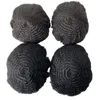 브라질 처녀 인간 헤어 시스템 루트 6mm 웨이브 #1 제트 블랙 컬러 8x10 스킨 매듭 PU TOUPEE 흑인.