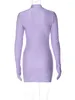 Casual Dresses Fashion O-Neck Slim Bodycon Finger Long Sleeve Pullover Mini Dress 2024 Black Purple Night Club Party Clothes