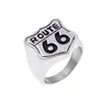 Bandringar Gratis frakt 316L Rostfritt stål Silverfärg Black Golden Plated Biker Route 66 Ring Men's Motorcycle Club Anniversary Rings 240125