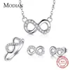 Ställer in Modian 2021 Sale Solid 925 Sterling Silver Jewelry Set Clear CZ Infinite Love Ring Classic Studörhängen Fashion Halsbandskedja