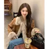 Giacche da donna Miiiix moda coreana collo in pelliccia marrone giacca di jeans autunno e inverno addensato top corto abbigliamento femminile
