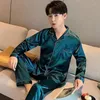 Men's Sleepwear Boys Fashion Pajamas 2024 Spring Autumn Long Sleeves Pants Teens Thin Ice Silk Summer Loungewear Set Pijamas